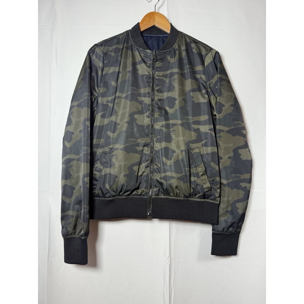 Blanc Noir Women’s S Reversible Camo Bomber Jacket Navy Quilted Zip Up